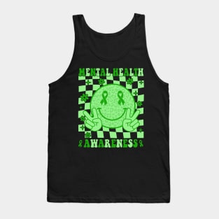 Mental Health Awareness Smile Face Checkered Green Ribbon Tank Top